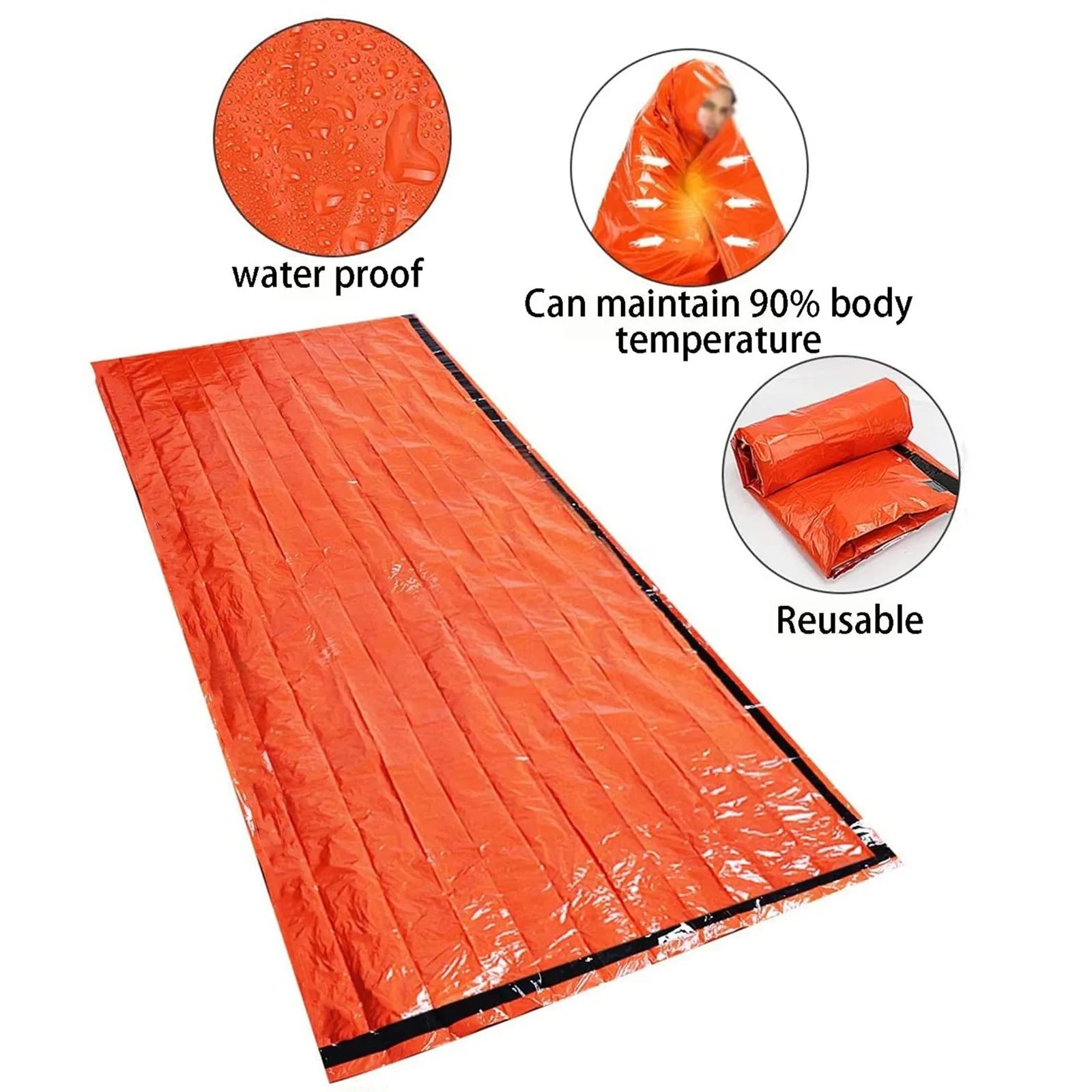 Portable Waterproof Emergency Survival Sleeping Bag Outdoor EDC Camping Gear Thermal Sack First Aid Rescue Kit Mylar Blanket