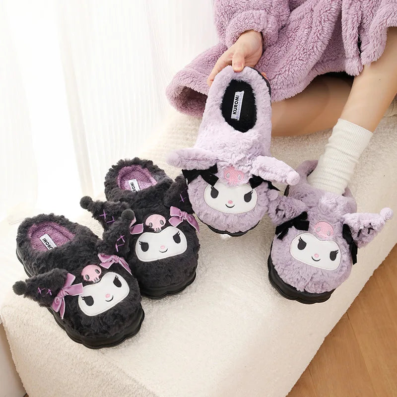 Kids' Slippers House Shoes Cartoon Kuromi Winter Shoes Warm Anti-Slip Soft Bottom Shoes For Girls Size 36-41
