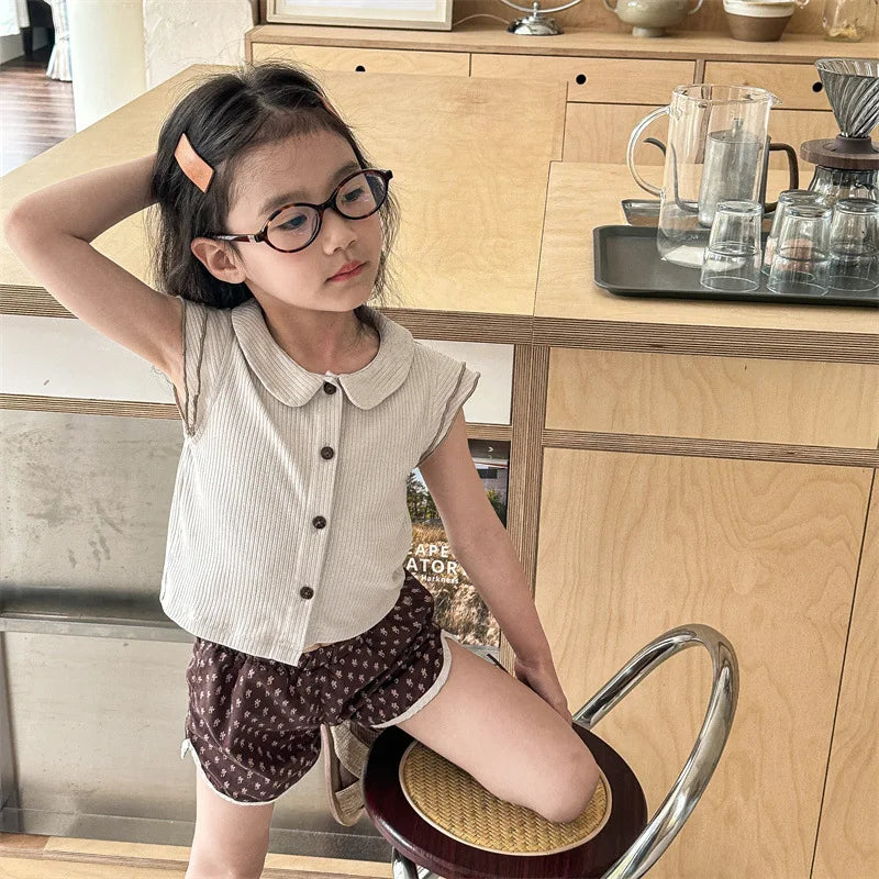 2025 Zomer Nieuwe Baby Meisjes Schattige Bloemen Shorts Kinderen Losse Katoenen Shorts Veelzijdige Kinderprint Casual Shorts Peuterkleding 4-6Y Unisex