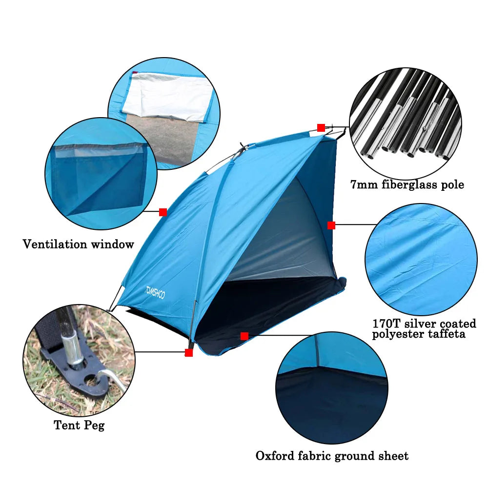 2-persoons strandtenten voor buiten, schaduw, UV-bescherming, ultralichte tent voor vissen, picknickpark, zomerluifel, schaduw, schuilplaats