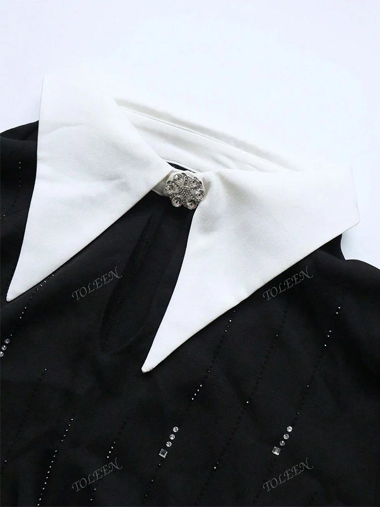 Women's New Plus Size Luxury Elegant Contrast Colour Turndown Collar Long Sleeve Maxi Loose Formal Arabian Party Dress