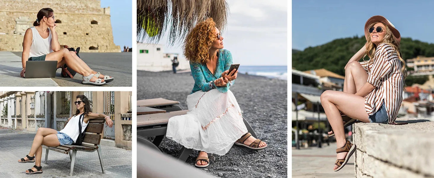 Women's Sandals Summer Beach Flats Adjustable Ankle Strap For Swollen And Flat Feet With Arch Support Open Toe Orthotic