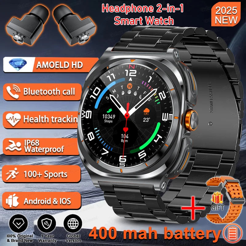 2025 Outdoor Sport Smartwatch AMOLED-scherm Hartslagmeter Waterdicht Bellen TWS Headset Smartwatch Voor Mannen - Compatibel met HUAWEI &amp; Samsung Galaxy IOS