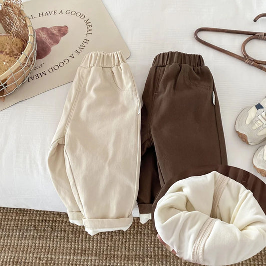 Fleece Padded Warm Winter Kids Baby Boys and Girls Pants Toddler Kids Solid Straight Plush Trousers 1-6Y