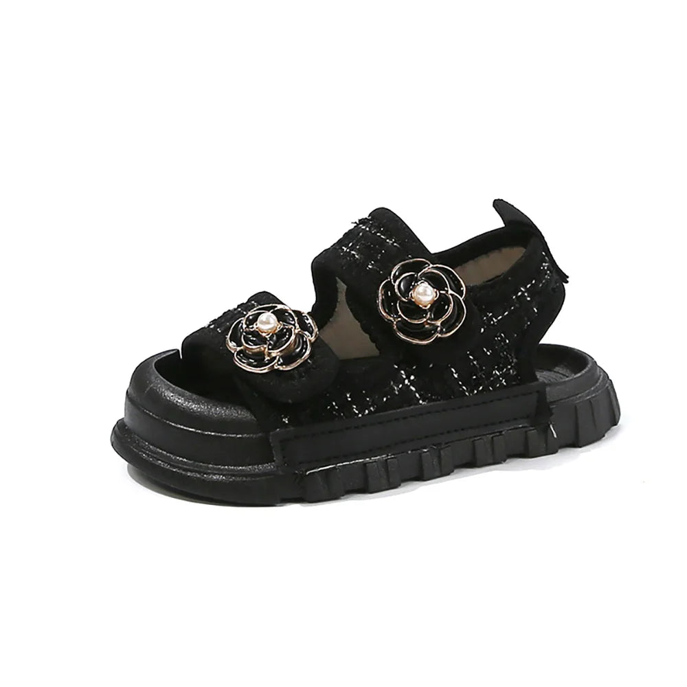 Korean Style Summer Sandals For Girls Luxury Pearl Flower Children's Beach Shoes Ergonomics Soft-soled Kid's Girl Sandals