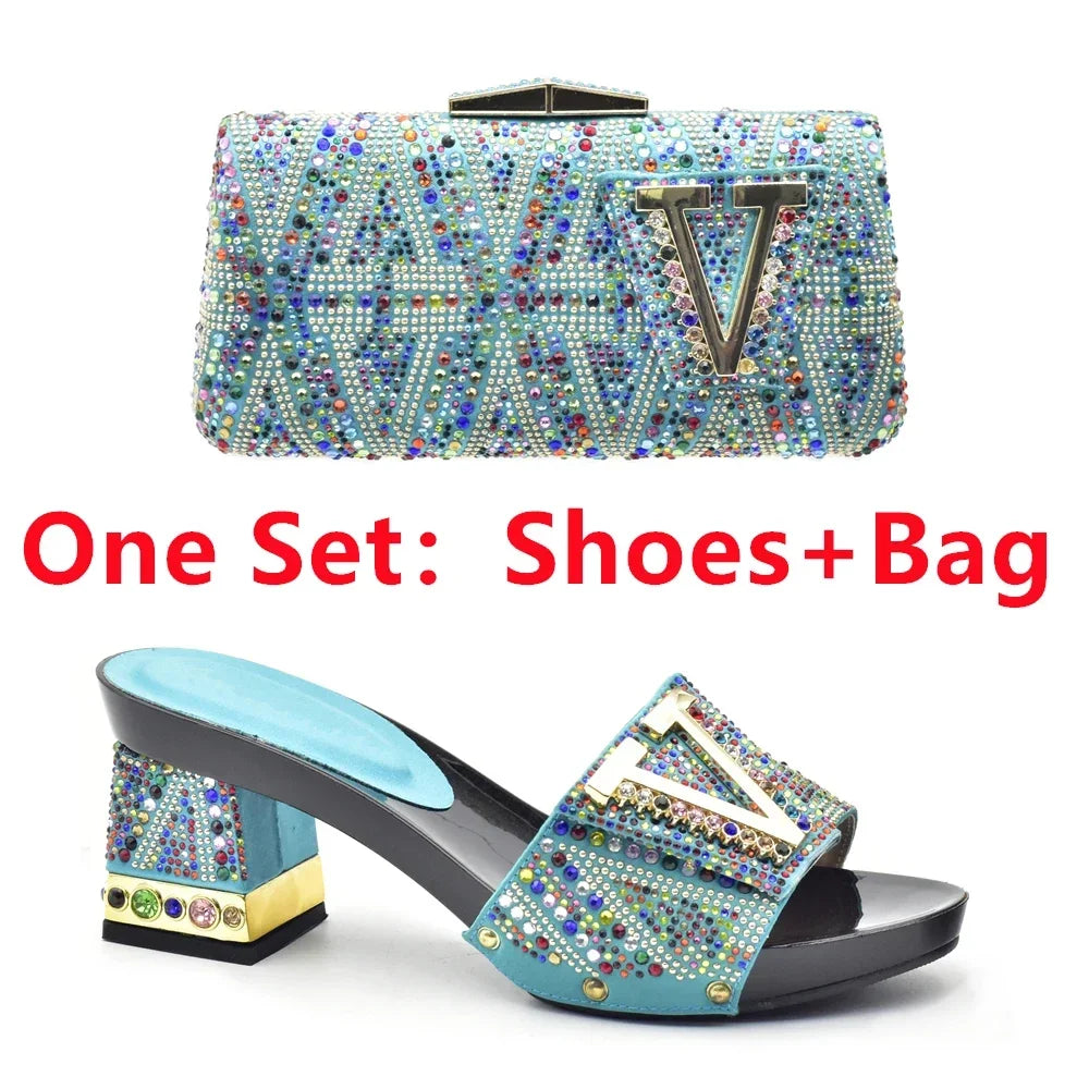 Luxury Shoe and Bag Set for Party in Women Wedding Shoes Woman Bride Rhinestone Design Elegant Shoes for Lady Peep Toe Pumps