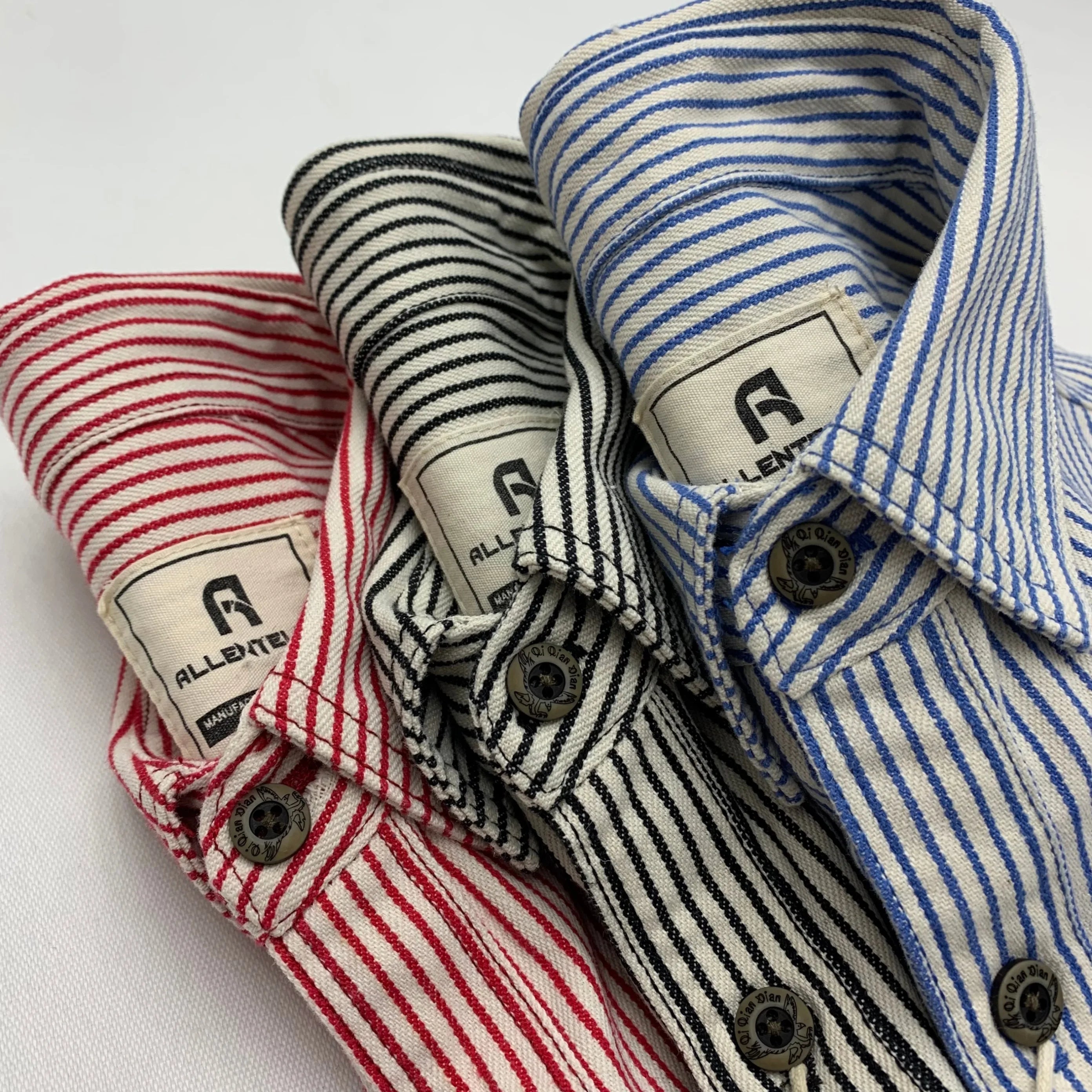 2025 Lente Nieuwe Japanse Retro Lange Mouw Revers Gestreepte Cargo Shirt Heren Amekaji 100% Katoen Gewassen Losse Dubbele Zakken Tops