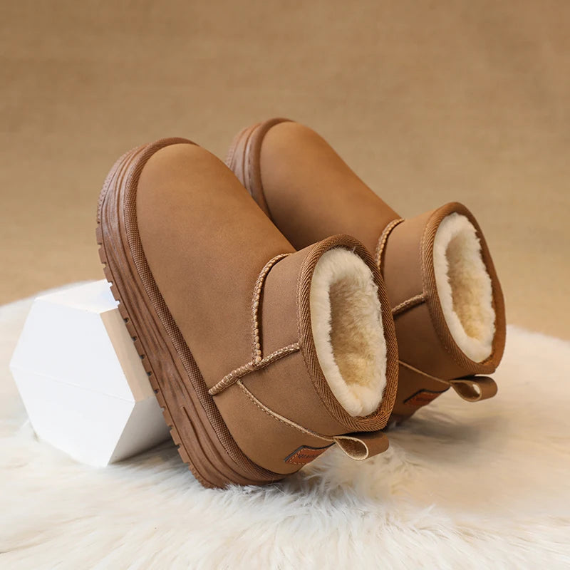Kindersneeuwlaarzen met antislipbont en dikke zool voor meisjes, casual sportschoenen, damesmode, bruine enkellaarsjes, waterdicht en warm