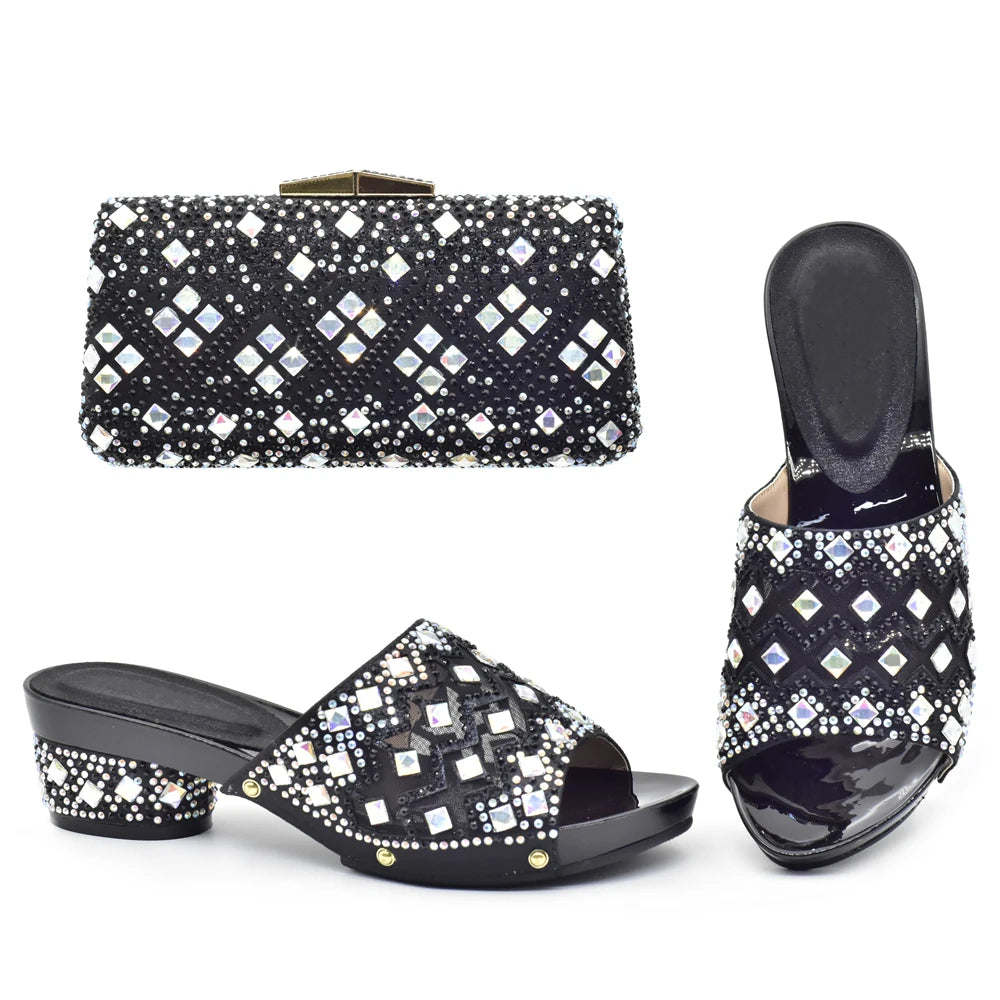 Italian Women Wedding Shoes and Bag Set Decorated with Rhinestone Shoes for Women 2025 Designer Luxury Elegant Pumps