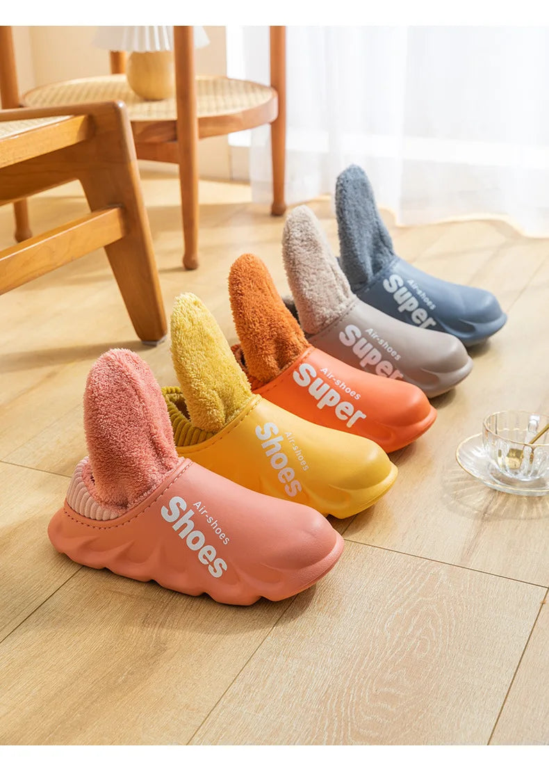 Unisex Winter Warm Cotton Slippers Indoor and Outdoor Waterproof Walking Shoes Fluffy Non-Slip Sandals For Women & Men