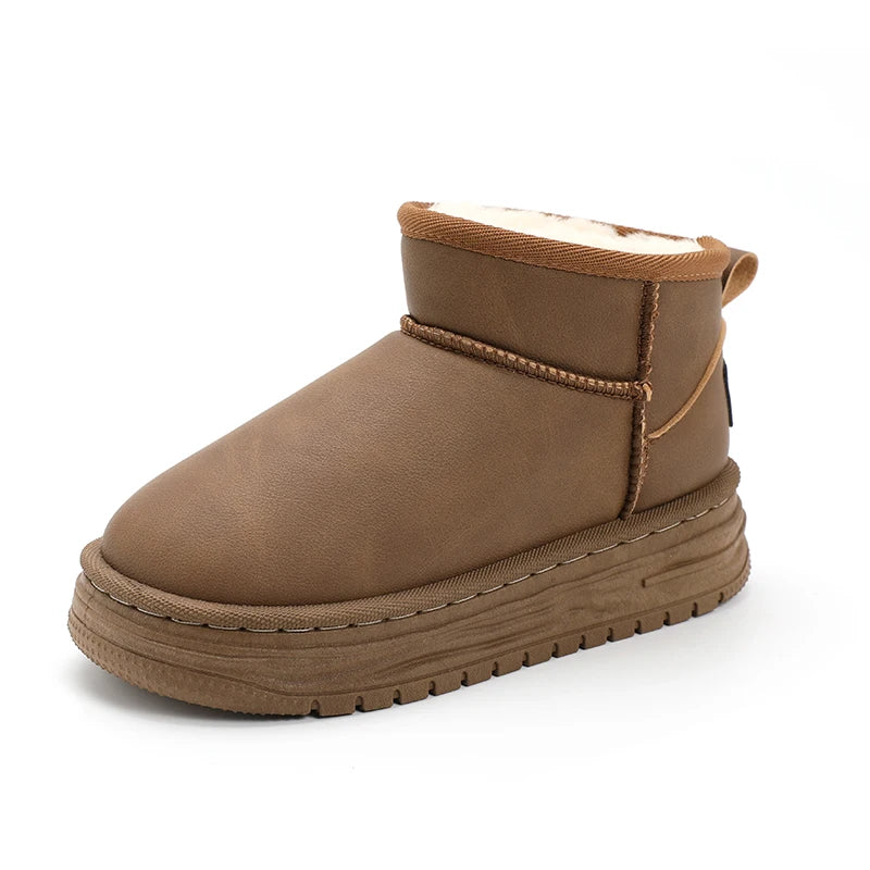 Kindersneeuwlaarzen met antislipbont en dikke zool voor meisjes, casual sportschoenen, damesmode, bruine enkellaarsjes, waterdicht en warm