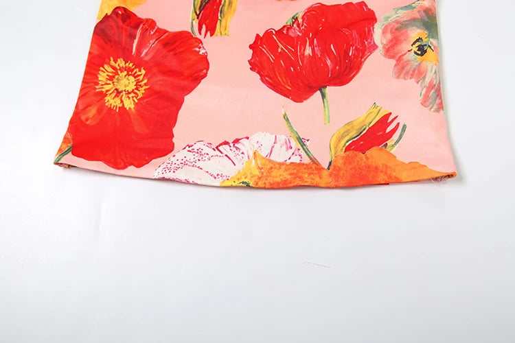 Floral Print 2 Piece Set Women Halter Low-Neck Backless Crop Tops + Skinny Splits Long Skirts Vacation Beach Style Suit