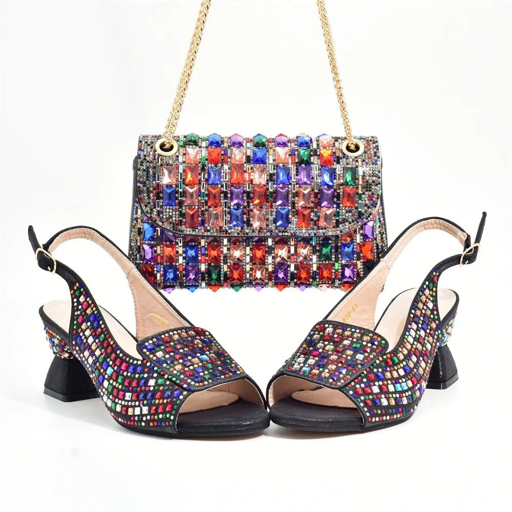 Italian Design Elegant Evening Shoes and Bag Set African Crystal Comfortable Shoes and Bag Commuter Women's Shoes