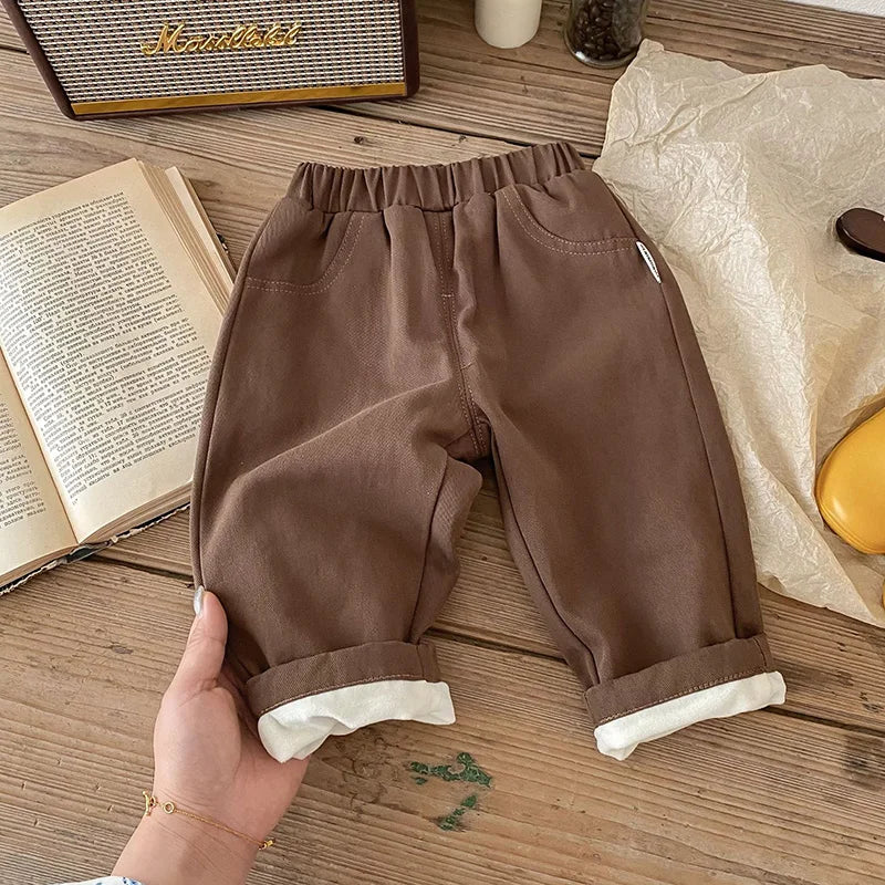Fleece Padded Warm Winter Kids Baby Boys and Girls Pants Toddler Kids Solid Straight Plush Trousers 1-6Y