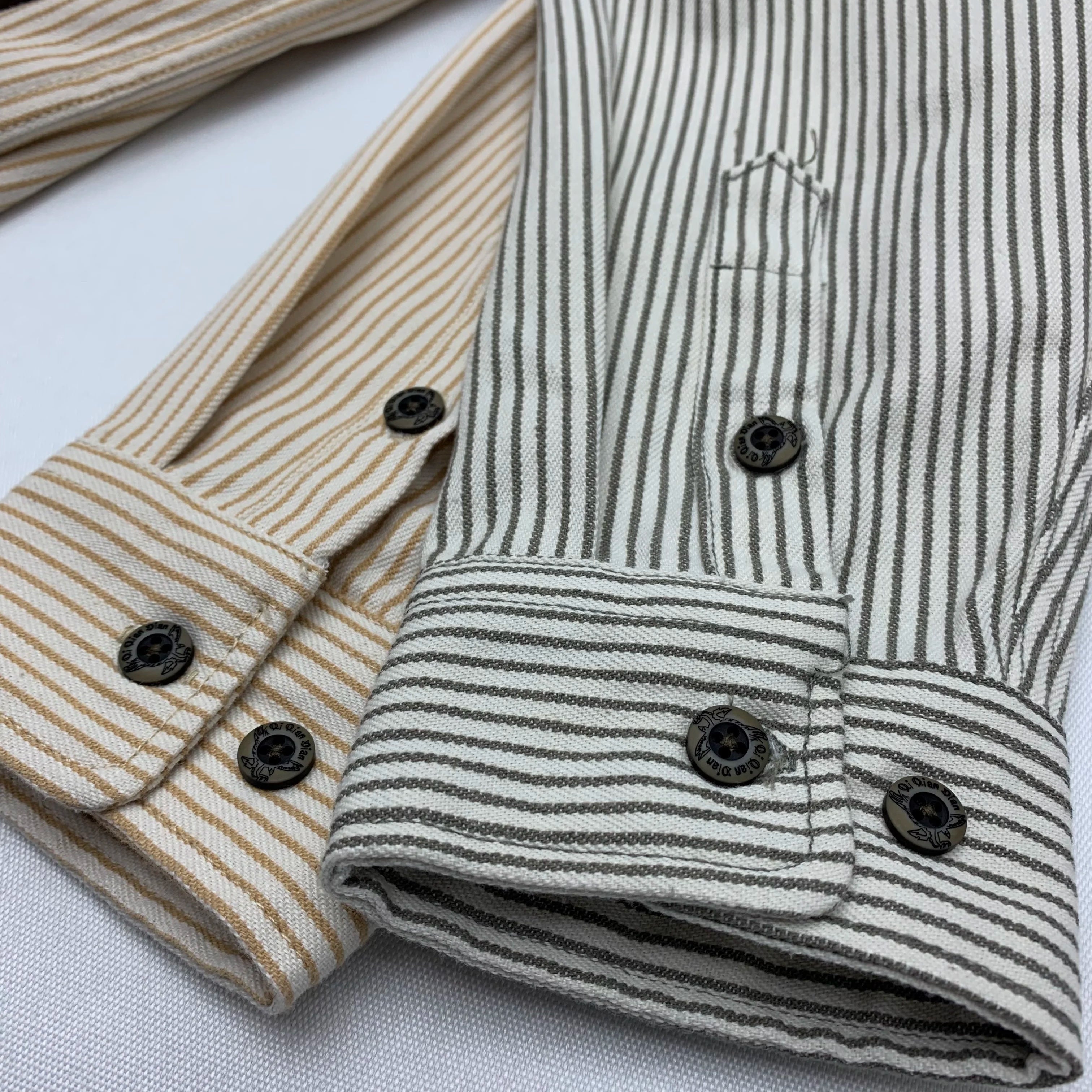 2025 Lente Nieuwe Japanse Retro Lange Mouw Revers Gestreepte Cargo Shirt Heren Amekaji 100% Katoen Gewassen Losse Dubbele Zakken Tops