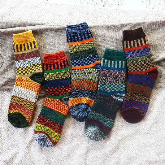 5 Paar Winter Neue Dicke Wärme Harajuku Retro Mode Lässig Wolle Hochwertige Baumwollsocken Für Männer