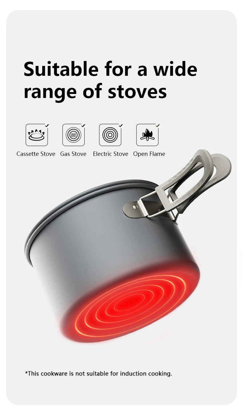 Portable Camping Cookware Set Outdoor Frying Pan Kettle Collapsible Picnic Tableware Kitchenware Furniture
