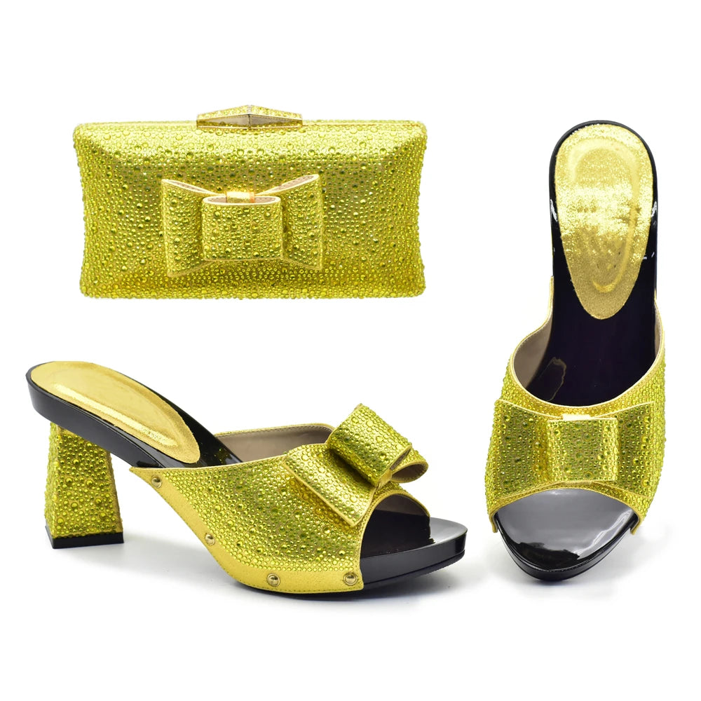 Italian Shoes with Matching Bag for Wedding Shoe and Bag Set for Nigeria Party Italy African Women Party Pumps with Rhinestone