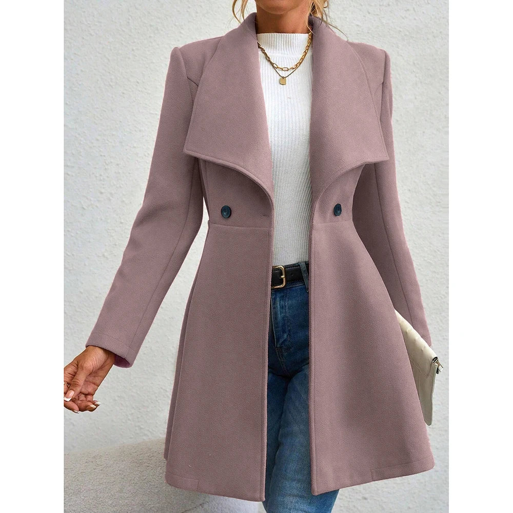 Women's Coats Winter Solid Colour Long Sleeve Lapel Button-Up Work Coats New Year Red Valentine's Day Gift Outer Wears