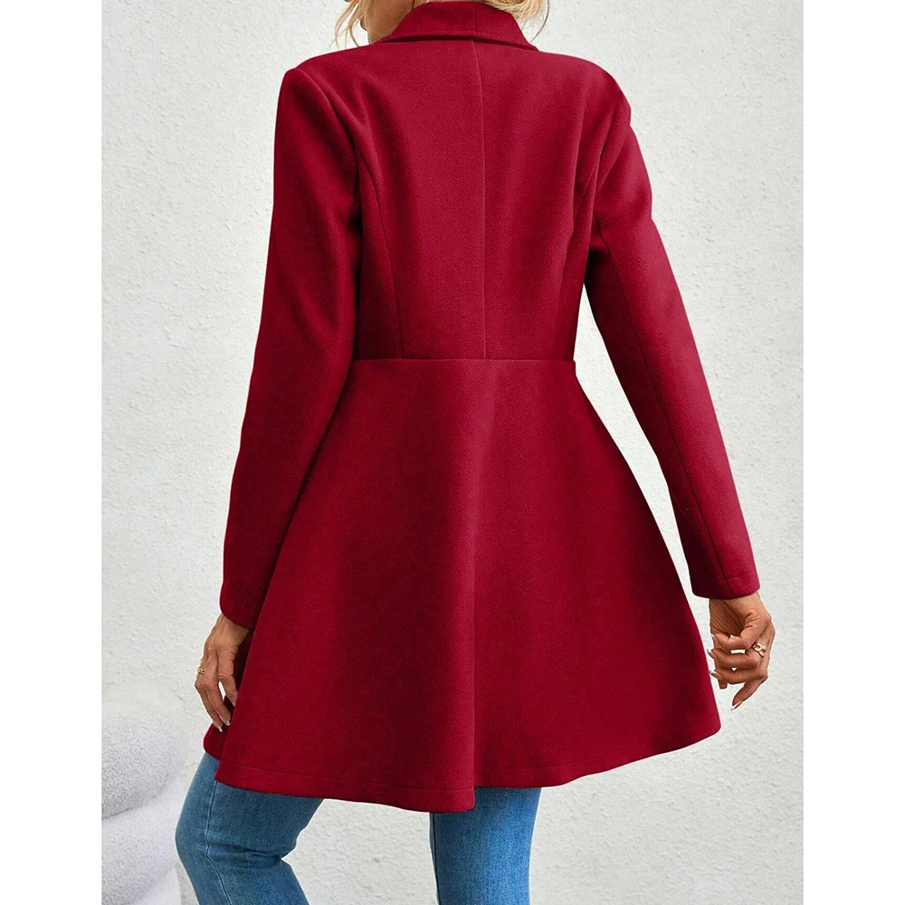 Women's Coats Winter Solid Colour Long Sleeve Lapel Button-Up Work Coats New Year Red Valentine's Day Gift Outer Wears