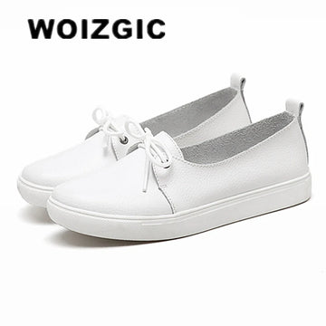 Women Students Girl Female Genuine Leather White Shoes Flats Platform Lace Up Korean Casual Vulcanized Shoes FEZ-173