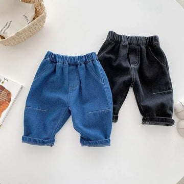 New Autumn Kids Jeans Children Girls Solid Colour Denim Blue Pants Baby Boys Cute Casual Trousers 9M-5T Unisex