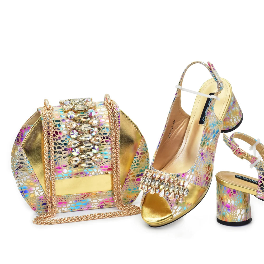 2025 Women Party Italian-Nigerian Shoe and Bag Set Decorated with Rhinestone Suitable for Wedding