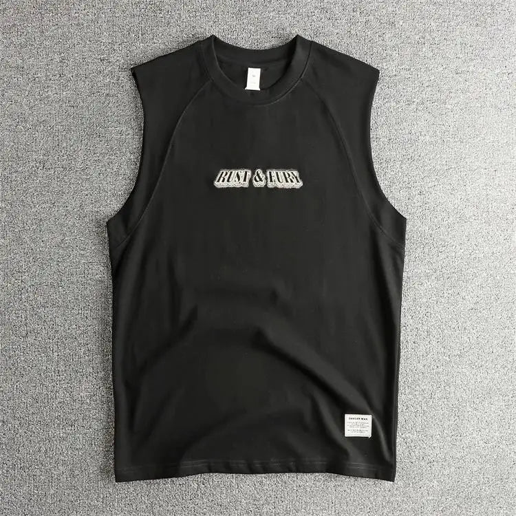 Summer New American Retro Sleeveless O-neck 3D Letter Printed T-shirt Men's Fashion 100% Cotton Basketball Sports Casual Vest