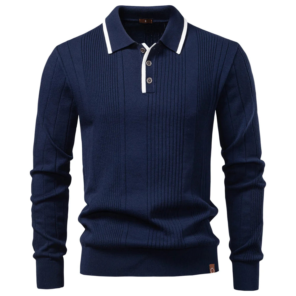 2025 Men's Button Down Polo Shirt Solid Colour Stripe Long Sleeve Autumn Winter Luxury Warm Touch Business Casual Polo Men's Shirts