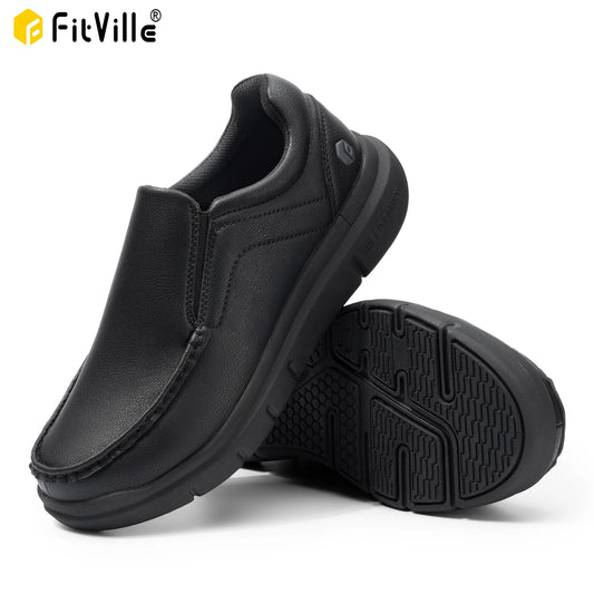 Men's Shoes Wide Width Leather Slip-On Casual Shoes Lightweight For Swollen Feet with Arch Support Pain Relief