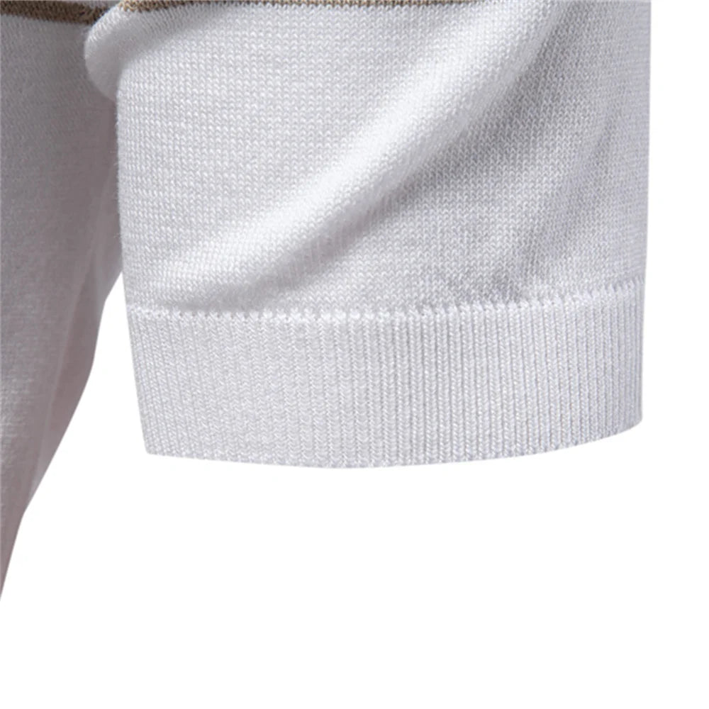 ‌2025 Men's Slim Fit Solid & Striped Business Casual Polo Shirts Breathable Short Sleeve Comfort Top for Office and Social Wears