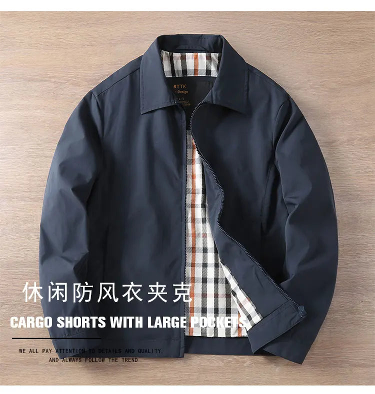 2025 Lente en herfst Nieuwe Amerikaanse retro lange mouwen revers zakelijke casual jas heren slanke veelzijdige dagelijkse jas met ritszak