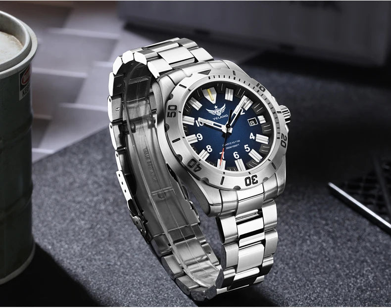 YELANG V1036 42mm Men's Quartz Watch Luminous Display Japan Movement 30ATM Waterproof Stainless Steel Band with Luminous Hands