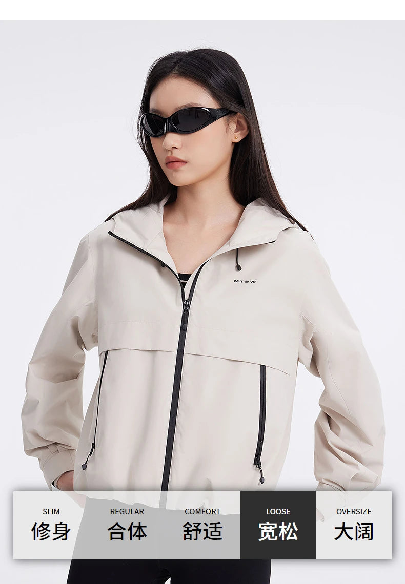 Women's Korean Short Windbreaker Jacket, Spring & Autumn Female Loose Fitting Tops Coat, Solid Colour Outerwear For Ladies