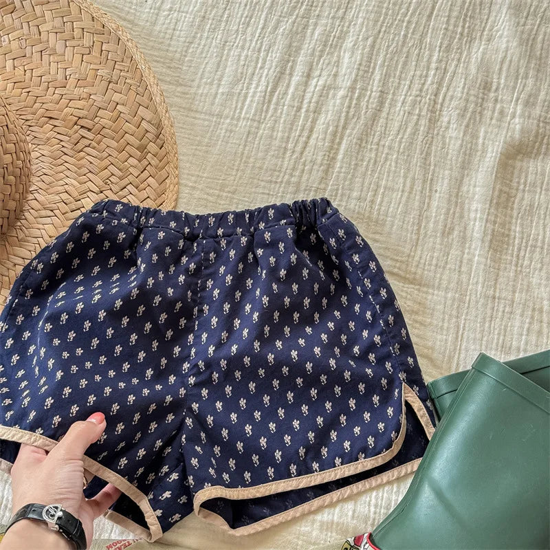2025 Zomer Nieuwe Baby Meisjes Schattige Bloemen Shorts Kinderen Losse Katoenen Shorts Veelzijdige Kinderprint Casual Shorts Peuterkleding 4-6Y Unisex