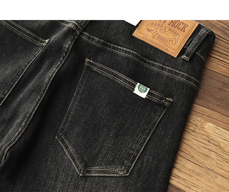 Herfst Nieuwe Amerikaanse Retro Zware Zwarte Denim Stretch Jeans Heren Eenvoudige Gewassen Oude Casual Rechte Slanke Potloodbroek