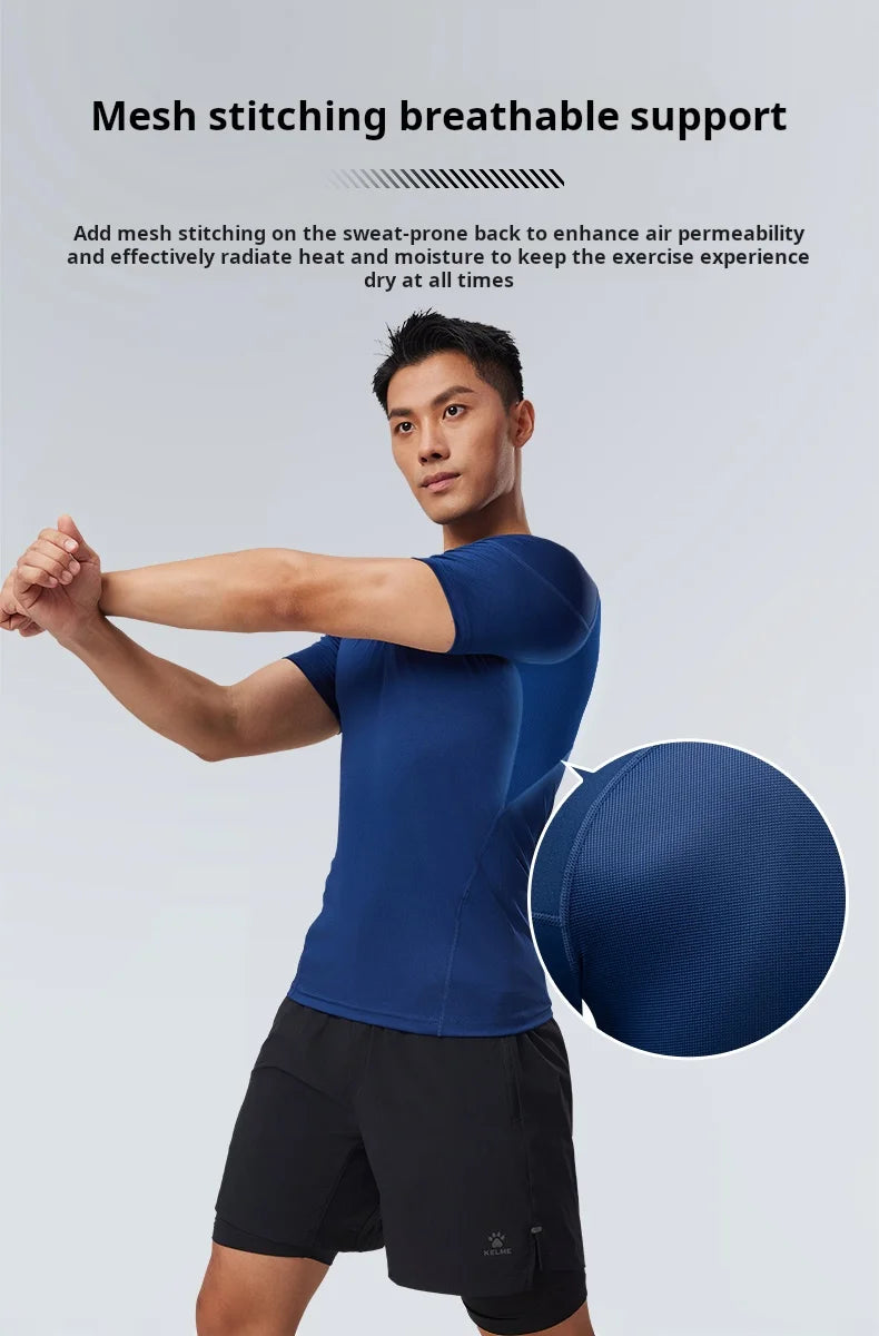 Fitness T-shirt Men's High Elasticity Breathable Tight Clothes Round Neck Basketball Running Training Short Sleeves