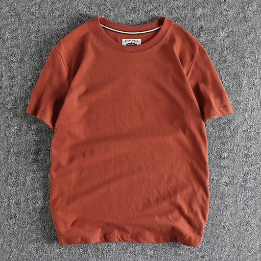 Summer New American Retro Short-sleeved O-neck Solid Color T-shirt Men's Fashion Simple 100% Cotton Washed Casual Sport Tops