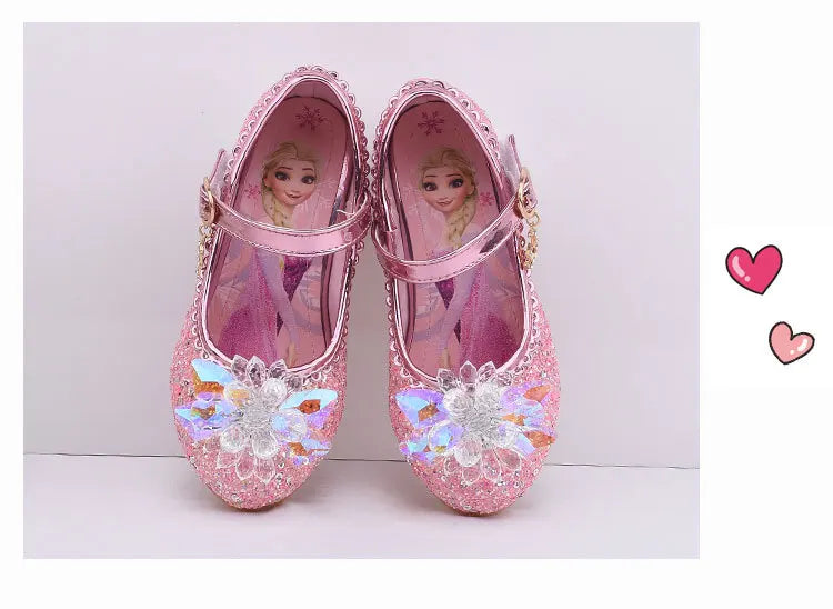 Frozen Elsa Princess Girls Leather Crystal Shoes Glitter Casual High Heels Girls Sandals Pink Blue Silver Elsa Shoes