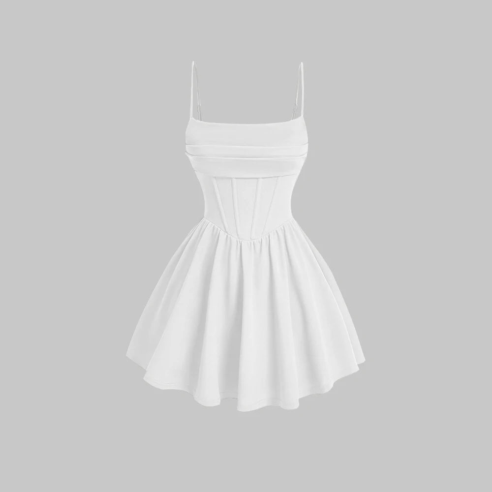 Women's A-Line Mini Short Dresses Square Neck Sleeveless Solid Red Elegant Party Summer Sexy Milkmaid Pleated Dresses