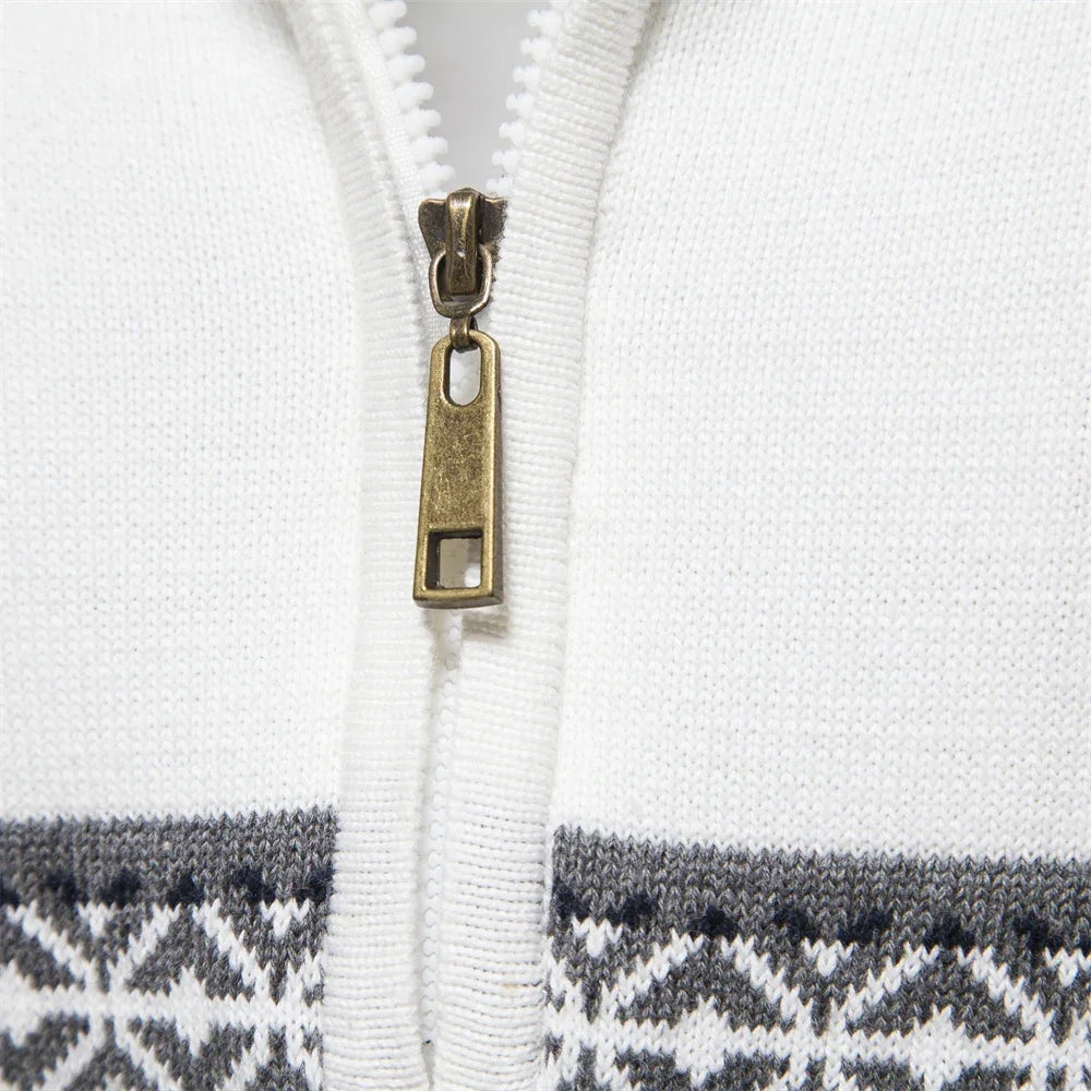 Men's High Quality Cotton Quarter Zipper Pullover Sweaters Warm Autumn Winter Mock Neck Retro Knitted Sweaters for Men