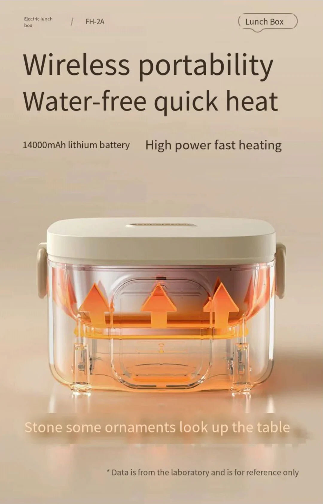 Portable Wireless Water-Free Heating Lunch Box Small Capacity for Baby Camping Trips LCD Display Rechargeable Electric Lunch Box