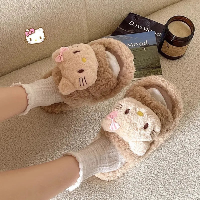Kids' Slippers House Shoes Cartoon Hello Kitty Winter Shoes Soft Bottom Warm Anti-Slip Shoes For Girls Size 36-41