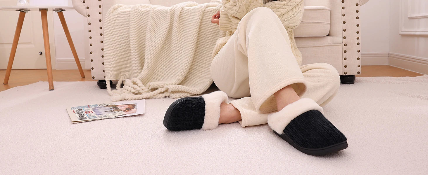 Women's Fuzzy Cosy Indoor Winter Warm Slippers With Anti-Skid Plush Casual Slides and Soft Memory Foam Suitable For Bedroom Ladies Shoes