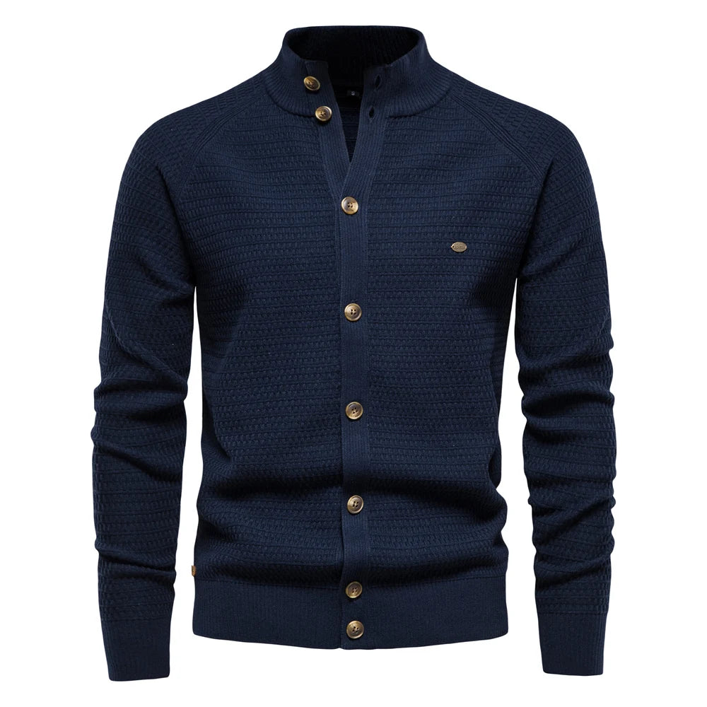 Men's Knitted Cardigan Cotton High Quality Button Mock Neck Sweater for Men's New Winter Designer Cardigans