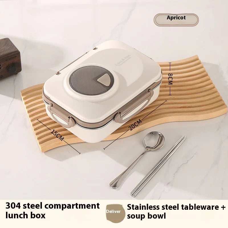 304 Stainless Steel Microwave Safe Partitioned Bento Box - Large Capacity Lunch Container for Students & Office Workers