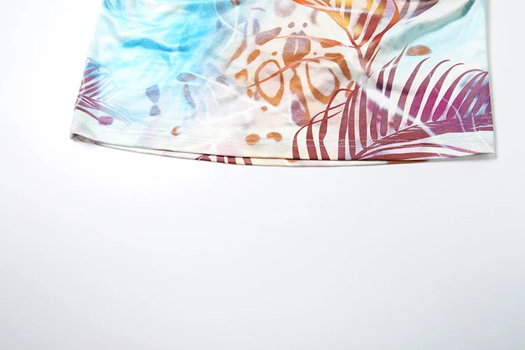 Backless Women Dress Pearl Chains Knot Wrap Summer Tie Dye Print Halter Bandage Backless Skinny Party Mini Bodycon