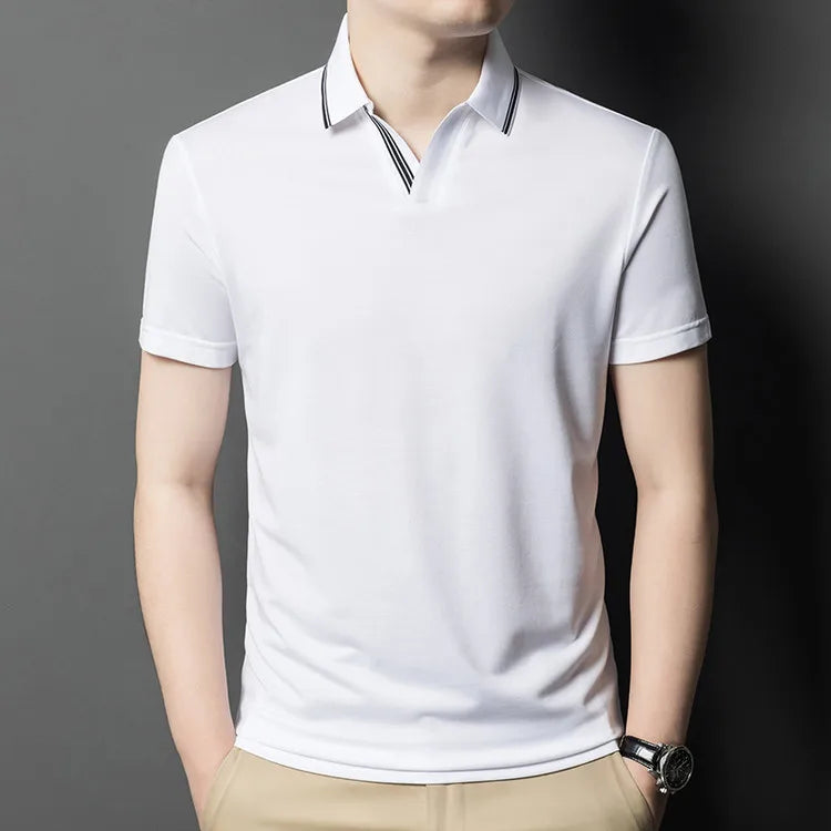 Men's Summer Hot Selling Seagull Collar Short-Sleeved Polo, High-Grade Quality Slim Fit Business Casual Short-Sleeved T-Shirt
