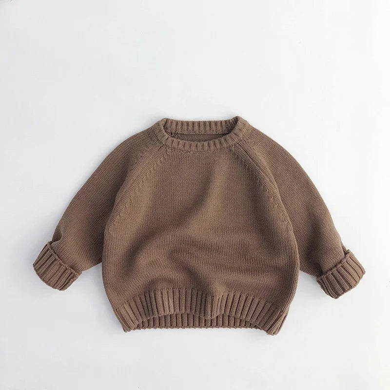 Pure Cotton Solid Kids Sweaters Vintage Boys Pullover Knitwear Toddler Girls Sweater Shirt Outwear For Children 1-6Y Unisex