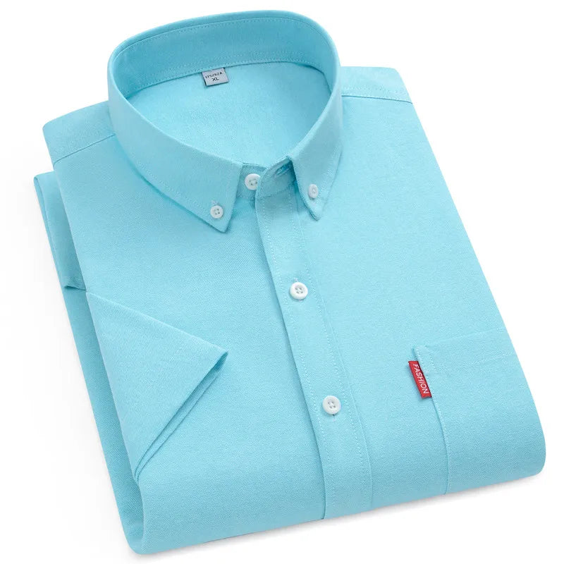 Men's Summer Shirts Short Sleeve 100% Cotton Luxury Oxford White Yellow Red Business Formal Dress Shirt Big Size 5XL